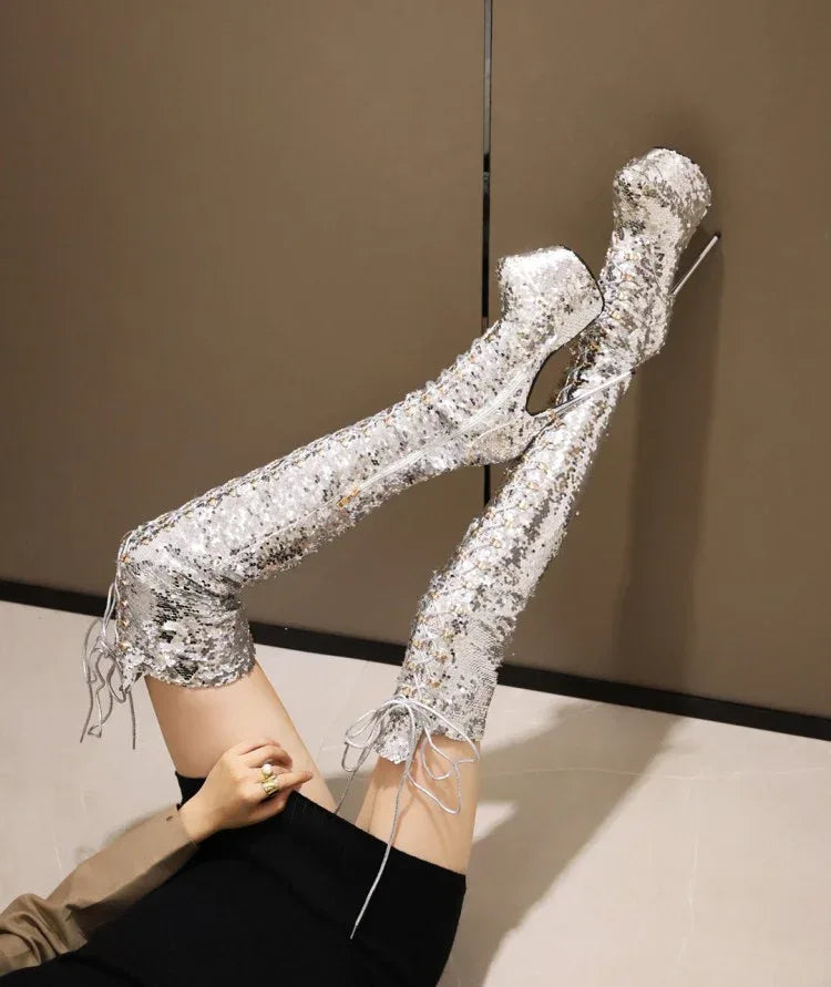 Super High Heels Stiletto Over-the-knee Boots Sequined Boots - DanaFashionstore