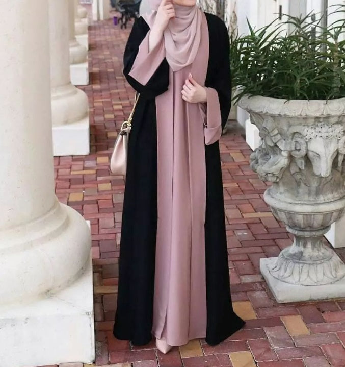 Loose-fitting Long Cardigan-style Patchwork Faux Two-piece Dress