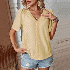 Women's V-neck T-shirt Lace Patchwork Top - DanaFashionstore