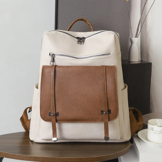 Retro Large Capacity Contrast Color Women's Pu Backpack - DanaFashionstore