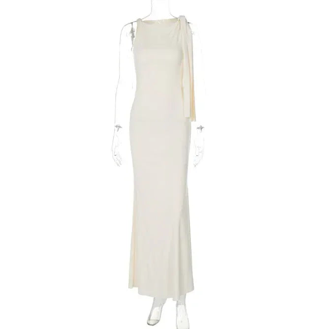 One-shoulder Ribbon Long Dress Ins Fashion Slim Sleeveless Dresses For Evening Party Club Clothing Women - DanaFashionstore