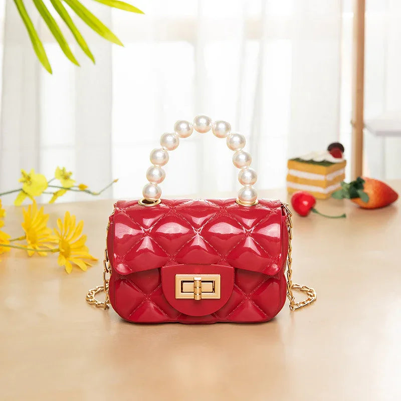 Children's Jelly Bag Rhombic Chain Pearl Handbag - DanaFashionstore