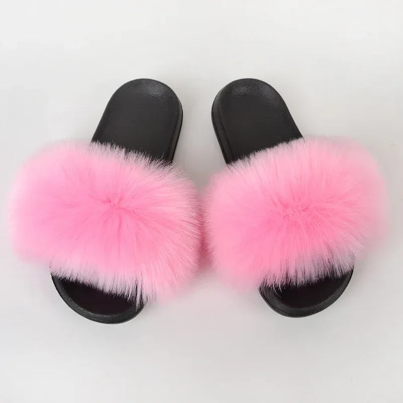 Faux Fox Fur Slippers Women Non Slip Plush Slippers - DanaFashionstore