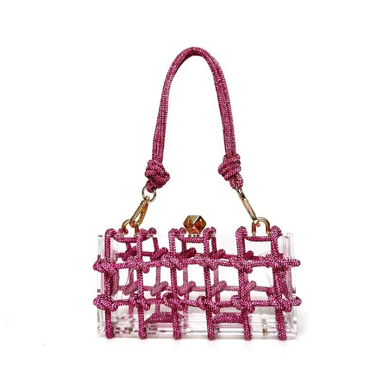 French Sweet Shiny Rhinestone Banquet Small Square Bag - DanaFashionstore