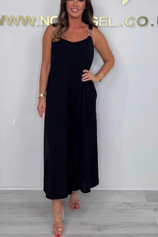 Solid Color Casual Sling Wide Leg Jumpsuit