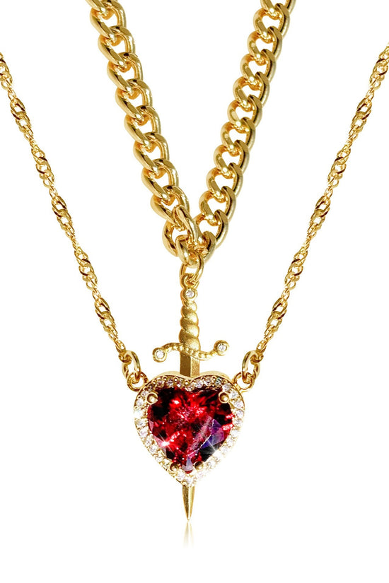 New Heart And Sword Necklace Set Gold Color Stainless Steel Crystal Couple Necklaces For Women Men Boyfriend Girlfriend Gifts