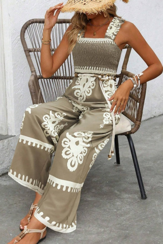 Women's Vacation Casual Sleeveless Printed Wide Leg Jumpsuit