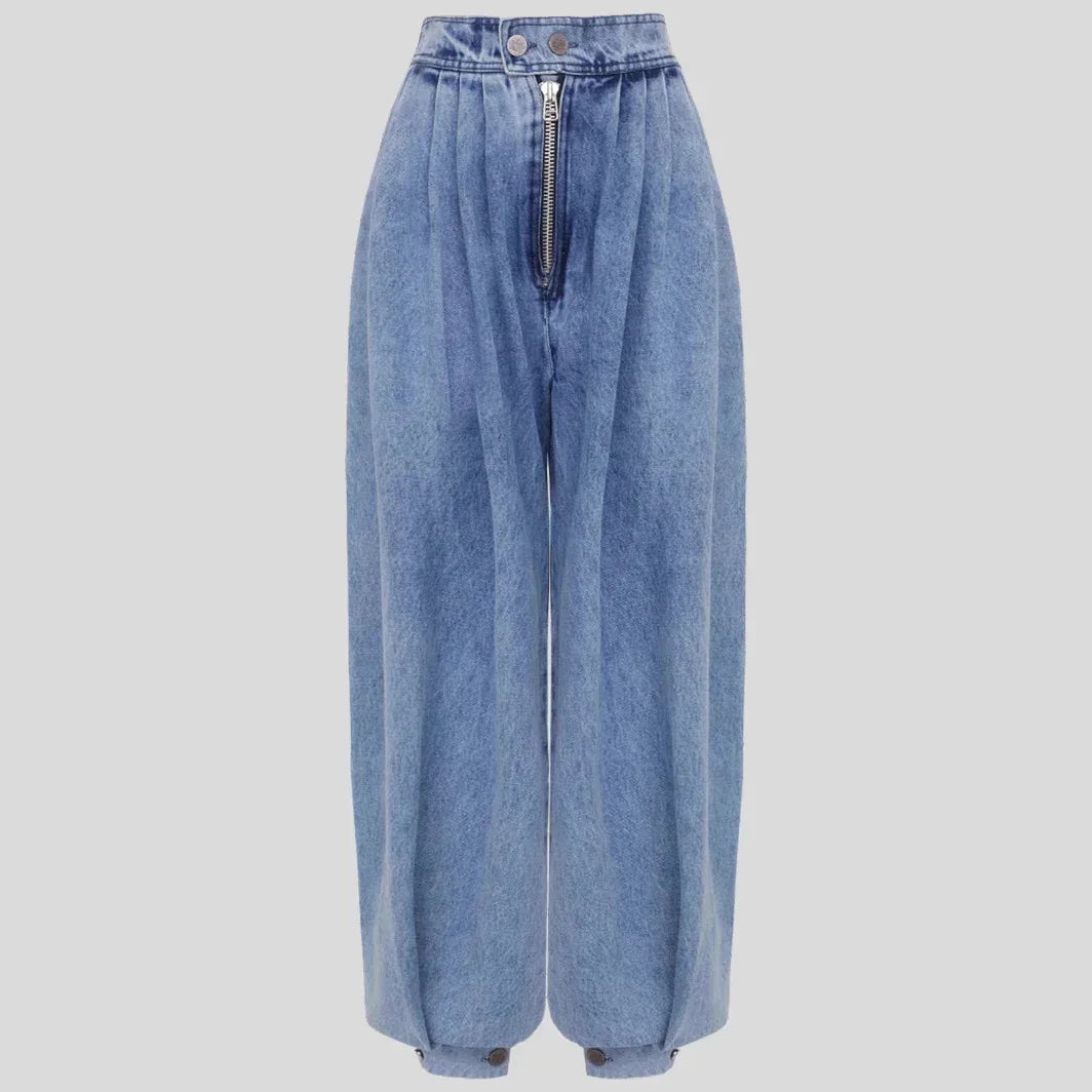 High Waist Zipper Denim Loose Harem Pants - DanaFashionstore
