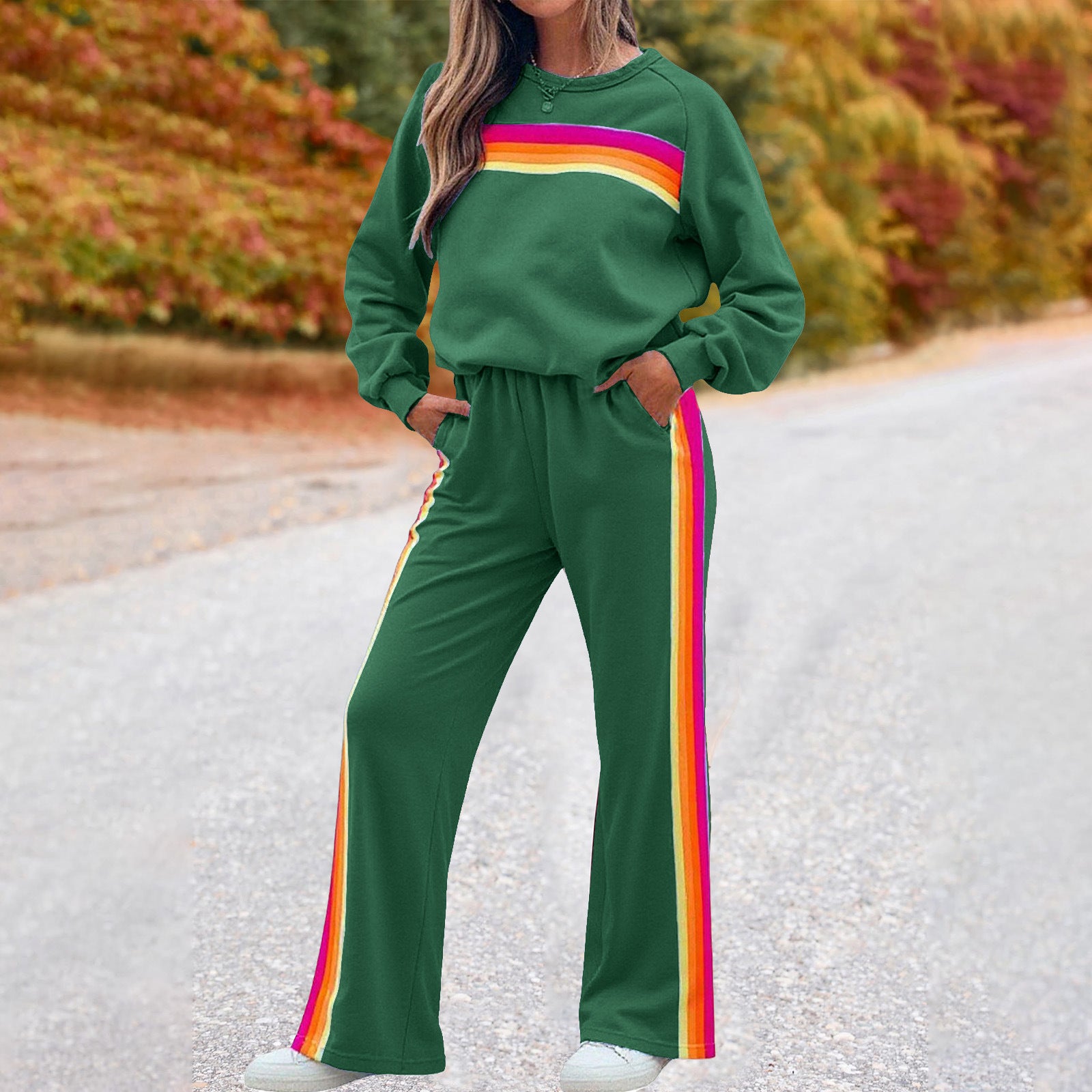 Fleece-lined Thick Rainbow Sweater Suit Women