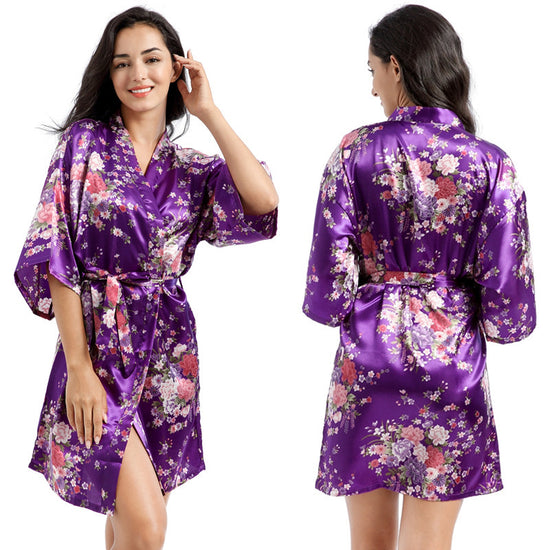 Home Short Cardigan Nightgown Plus Size Loose Silk Printing Morning Gowns - Dana Fashion