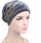 Beaded Flower Accessories Turban Hat Velvet Pleated Hood - DanaFashionstore
