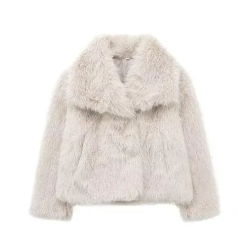Winter Plush Coat Fashion Warm Thicken Fluffy Lapel Jacket Outwear Casual Long Sleeve Tops Womens Clothing - DanaFashionstore