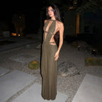 European And American-style Sexy Backless Patchwork Hollow-out Halter-neck Slimming Vest Dress - DanaFashionstore