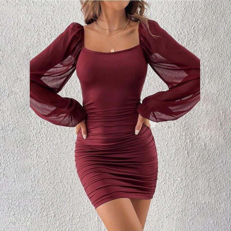 Mesh Stitching Ruffle Slim Fit Dress Women - DanaFashionstore