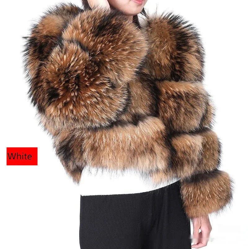 Warm Short Raccoon Fur Women's Clothing Leather Fur Coat - DanaFashionstore