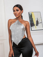 New Solid Color Metal Sexy Hot Girl Halter Sequin Sling Top For Women - DanaFashionstore