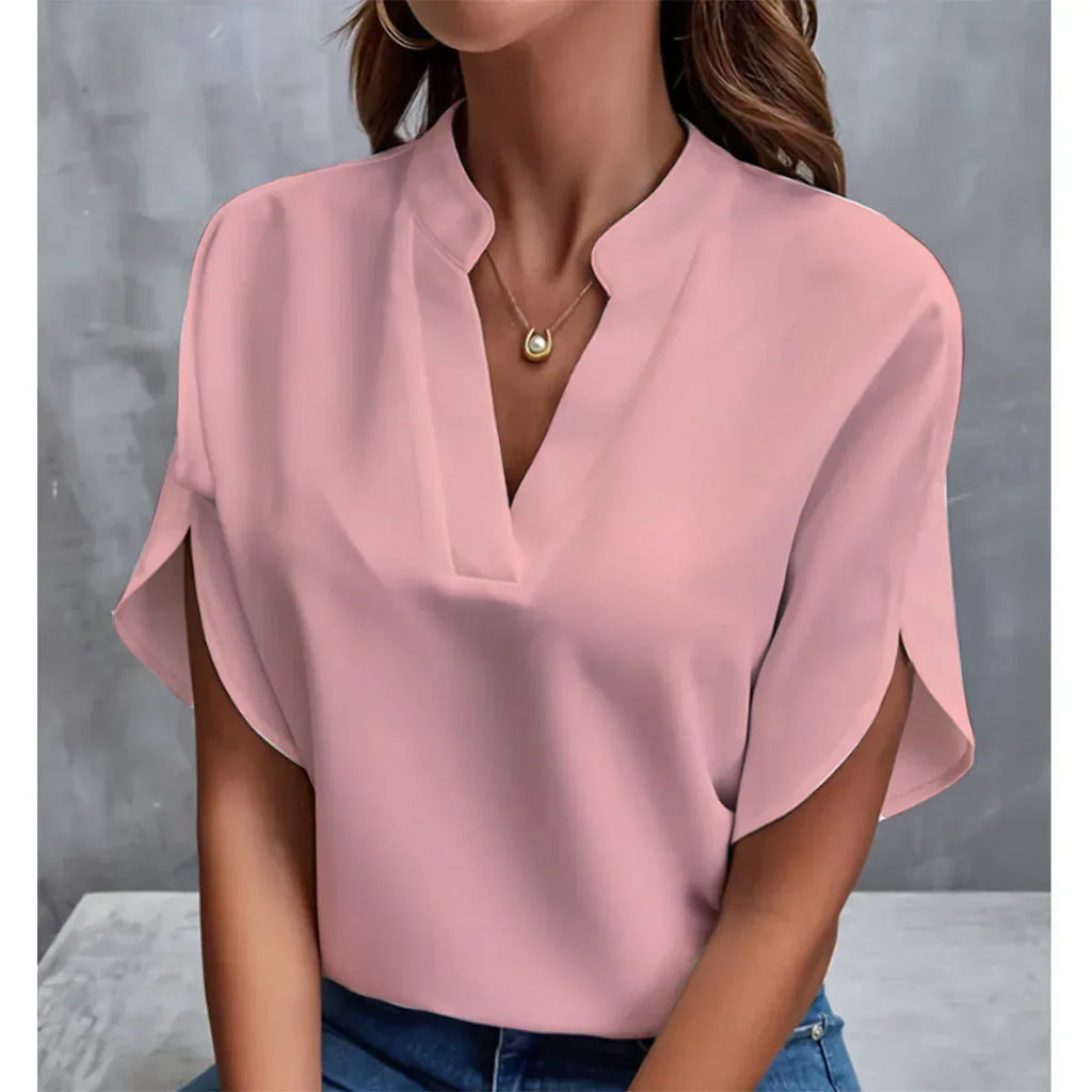 Summer Short-sleeved Chiffon Shirt New V-neck Shirt Women's Casual Versatile Clothing - DanaFashionstore