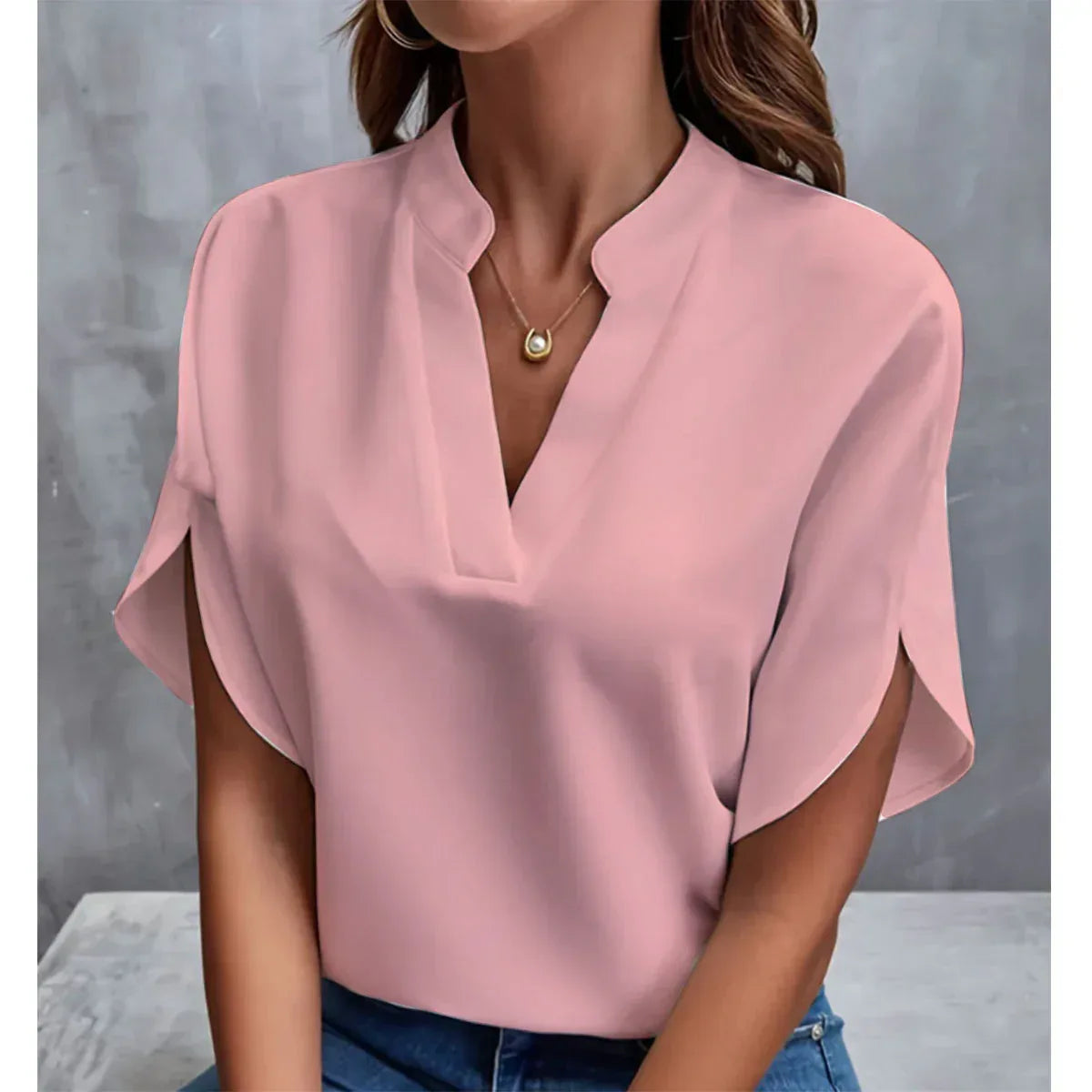 Summer Short-sleeved Chiffon Shirt New V-neck Shirt Women's Casual Versatile Clothing - DanaFashionstore