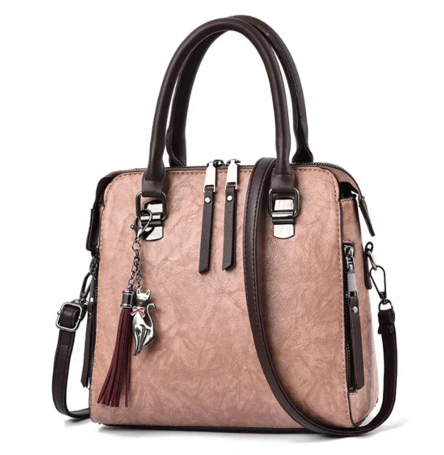 Vintage Handbag Women PU Leather Tassel Top-handle Bag Fashion Lady Tote Luxury Large Capacity Shoulder Bag - DanaFashionstore