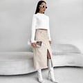 Vintage Fleece-lined PU Leather Leather Skirt