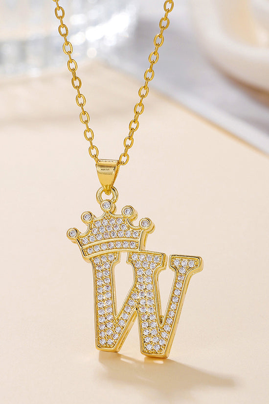 1PCS Fashionable Gold Diamond Crown Uppercase Letter Popular Pendant Necklace Suitable For Daily Use Festivals Parties Gifts Jewelry Set