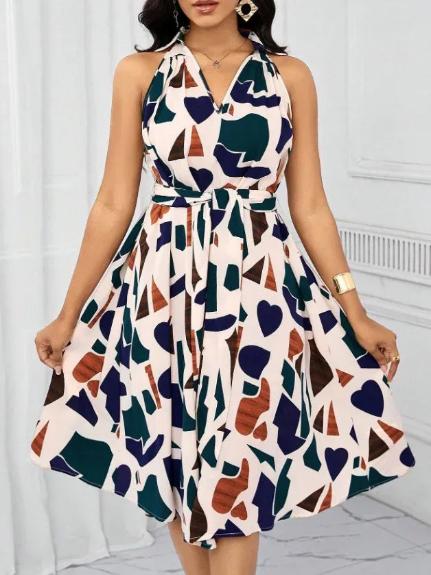 Casual Summer Vacation Dress Women 2026 - High Waist Flared Dress - DanaFashionstore