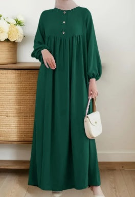 Women's Long Robe, Loose Puff Sleeve, Solid Color Dress