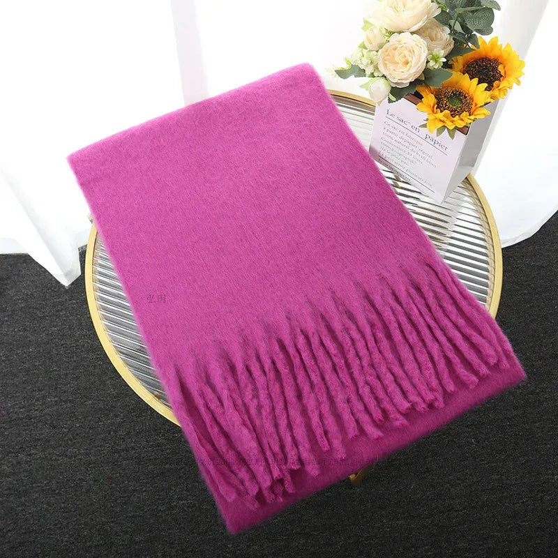 Macaron Solid Color Thick Braid Tassel Shawl - DanaFashionstore