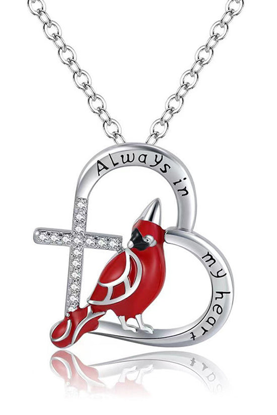 Creative Heart Shaped Cardinal Pendant Necklace, Exquisite Party Commemorative Accessory Gift Jewelry Anniversary Party Gifts, Valentine's Day Gift
