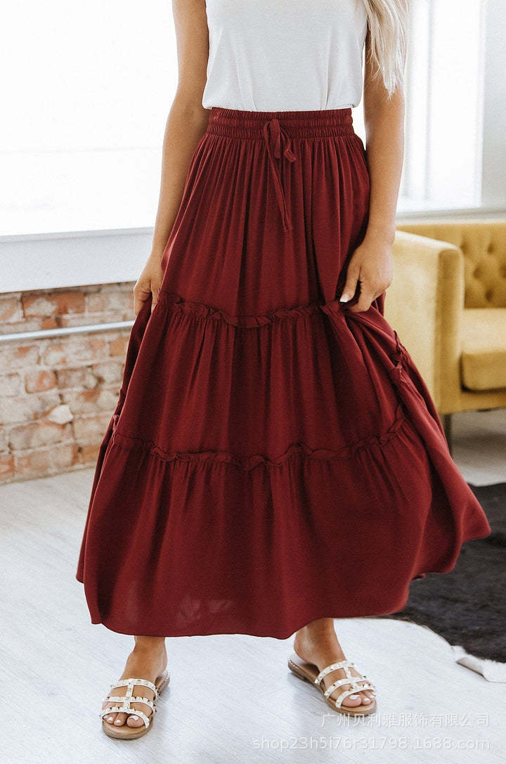 Women's Elastic High Waist A-Line Pleated Casual Maxi Dress