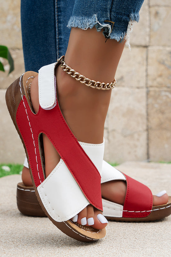 Summer Wedges Sandals With Colorblock Cross-strap Design Casual Thick-soled Roman Shoes For Women