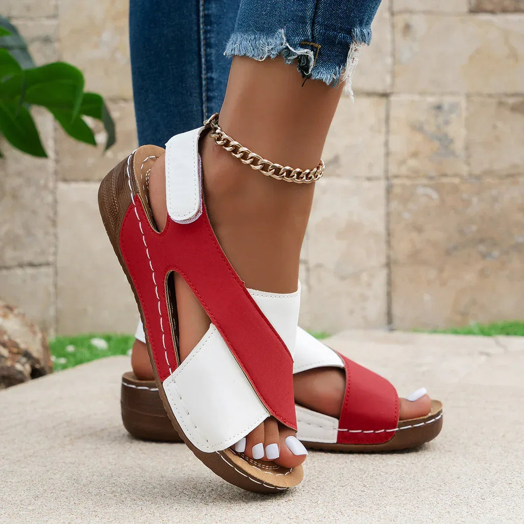 Summer Wedges Sandals With Colorblock Cross-strap Design Casual Thick-soled Roman Shoes For Women - DanaFashionstore