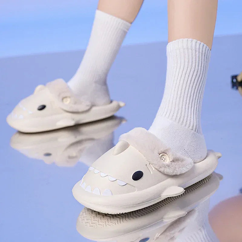 Winter Shark Shoes House Slippers With Button EVA Couple Slippers - DanaFashionstore