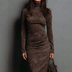 Turtleneck Long-sleeved Dress Fashion Sexy Slim-fitting Bodycon Long Dresses Women's Clothing - DanaFashionstore