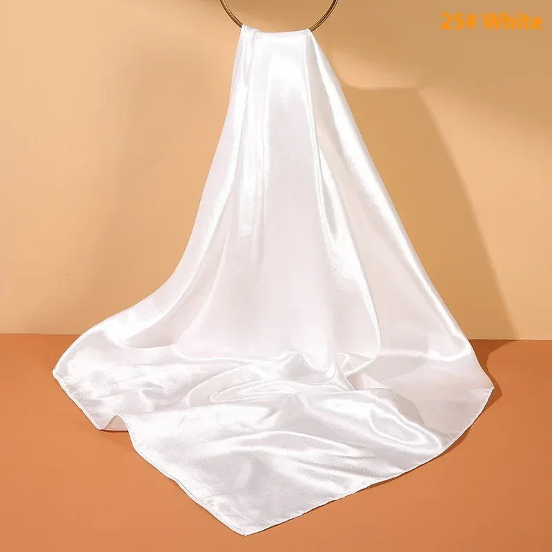 Pure Color Silk Scarf Artificial Silk 90cm Shiny Satin Shawl - DanaFashionstore