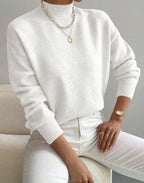 Women's Pullover Sweater Casual Solid Color Mid-high Neck Long-sleeved Knitted Tops Clothing - DanaFashionstore