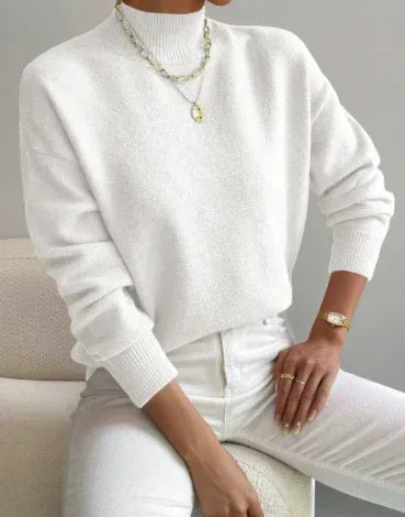 Women's Pullover Sweater Casual Solid Color Mid-high Neck Long-sleeved Knitted Tops Clothing - DanaFashionstore