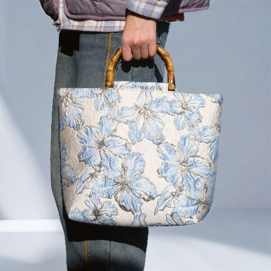 Women's Light Blue Bronzing Flower Canvas Bag - DanaFashionstore