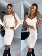 2pcs Suit Women's Solid Stripe Long-sleeved Top And Tight Suspender Skirt Fashion Autumn Winter Slim Clothing - DanaFashionstore