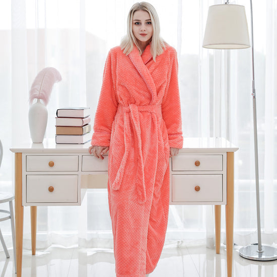 Flannel Nightgown Pineapple Plaid Thickened Long Section Sexy Pajamas Couple Bathrobe Coral Velvet - Dana Fashion