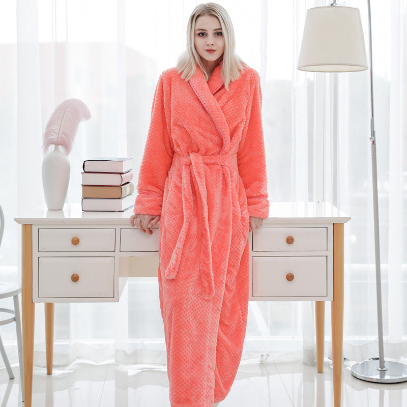 Flannel Nightgown Pineapple Plaid Thickened Long Section Sexy Pajamas Couple Bathrobe Coral Velvet - Dana Fashion