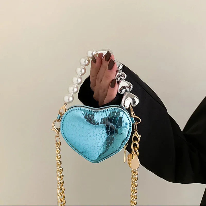 Mini Love-shape Pearls Handbag Fashion Cute Chain Lipstick Bag Women's Bright Candy Color Shoulder Messenger Bag - DanaFashionstore