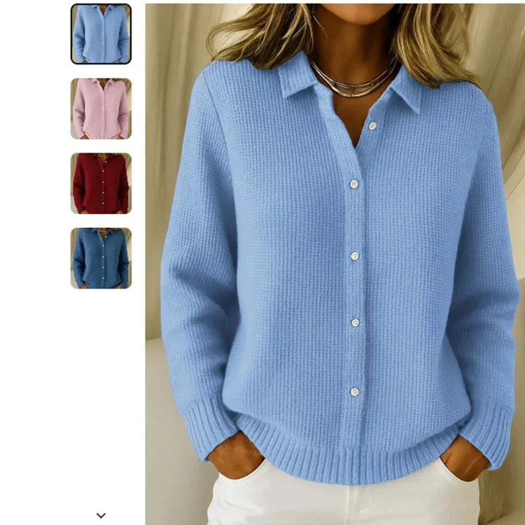 Casual Fashion Button Knitted Lapel Sweater For Women Long Sleeve Knitted Sweaters Tops Winter Jumper - DanaFashionstore