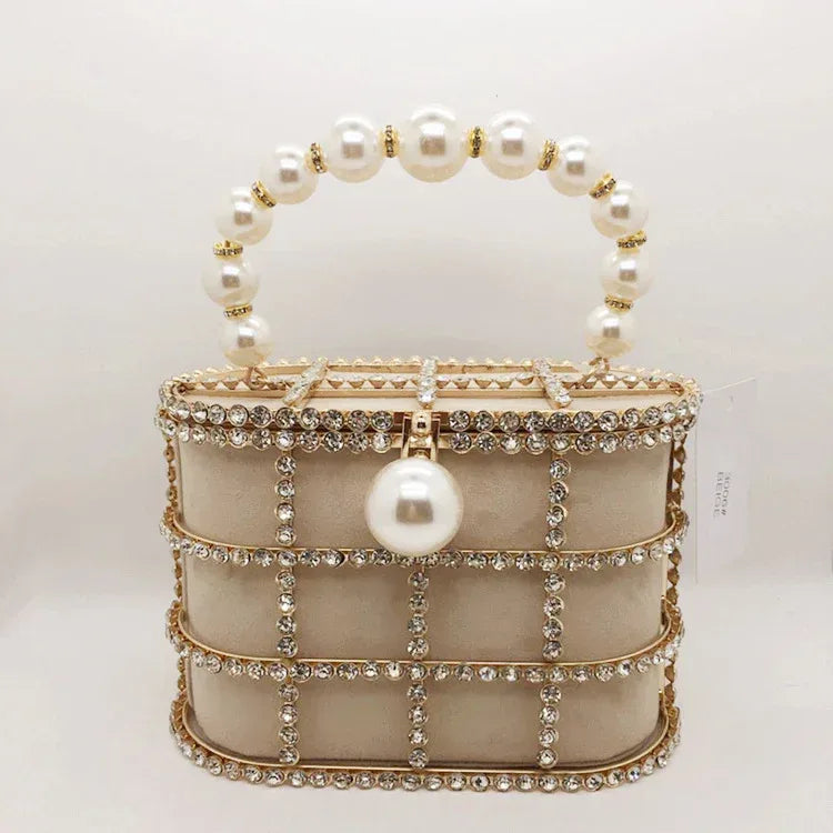 Hollow Pearl Buckle Birdcage Clutch - DanaFashionstore