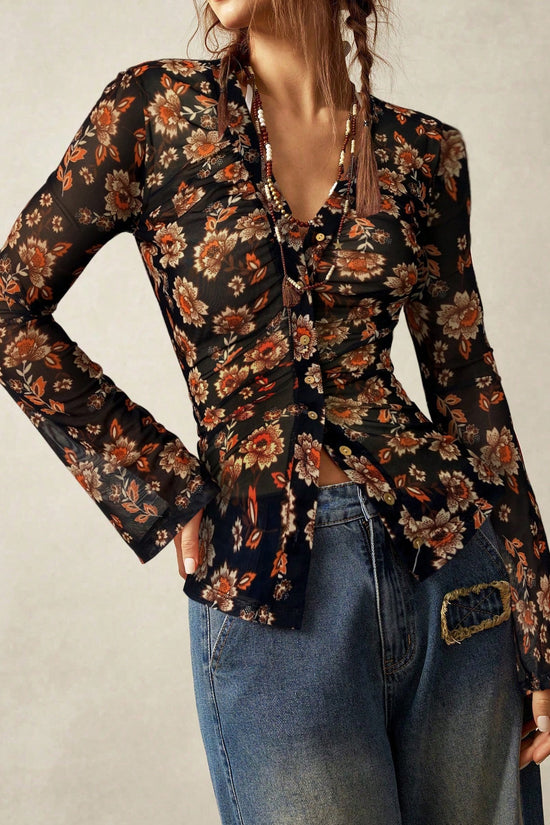 European And American Printed Shirt Women's Slim Fit Slimming Retro Temperament