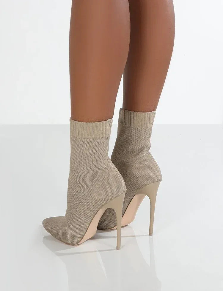 Women's High-heel Point-toe Knitted Stretch Boots - DanaFashionstore