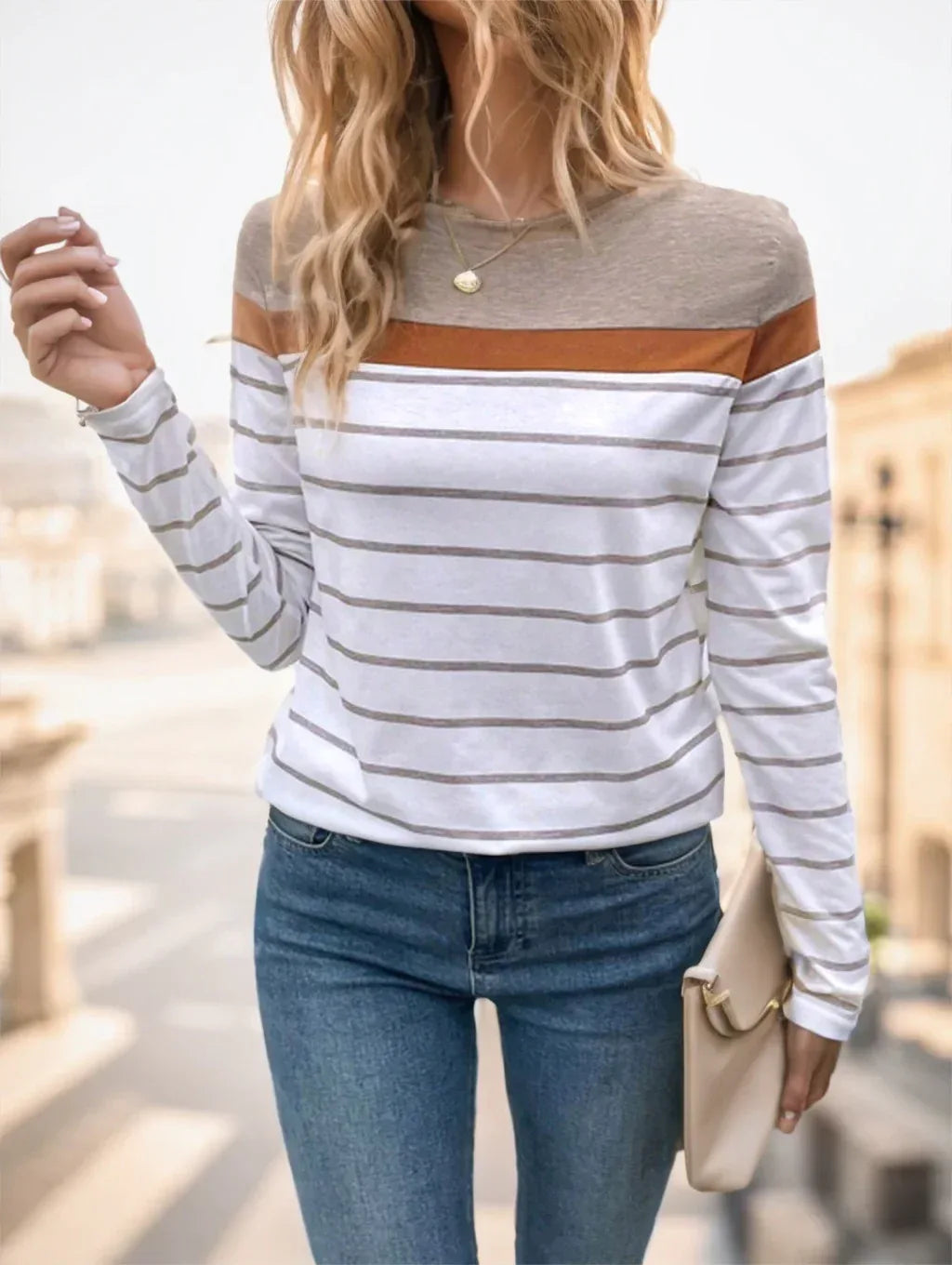 Women's Round Neck Striped Long Sleeve T-Shirt - DanaFashionstore