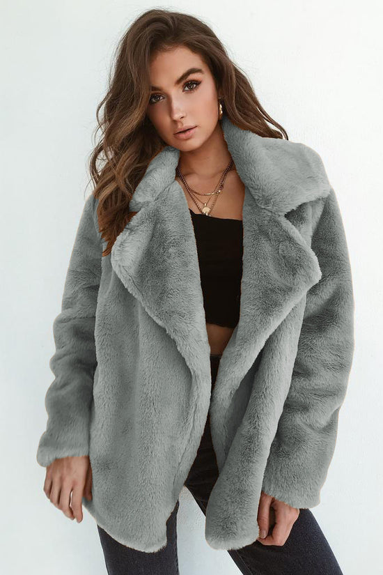Sexy Plush Lapel Woolen Coat Women