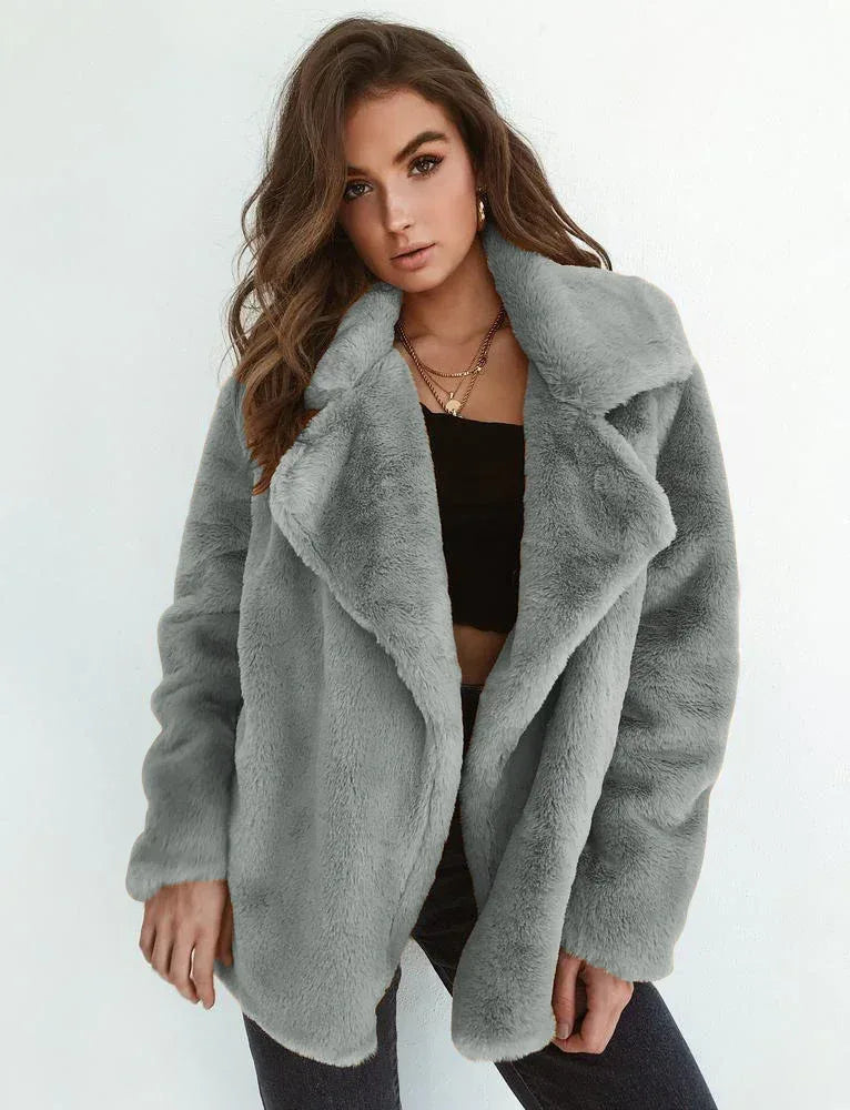 Sexy Plush Lapel Woolen Coat Women - DanaFashionstore