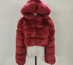 Short Hooded Faux Fur Long Sleeve Coat - DanaFashionstore